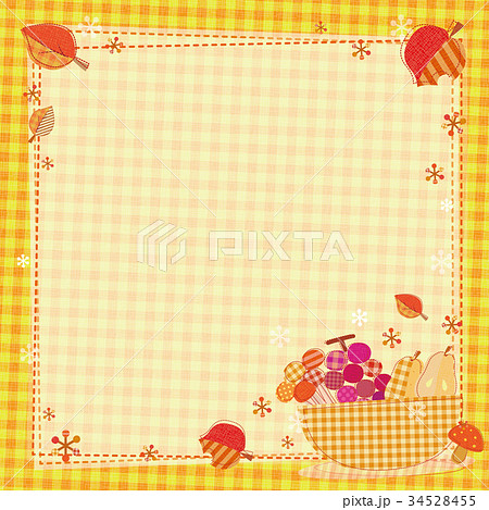 秋 素材 チェックのキルト風フレーム イエロー 黄色 34528455