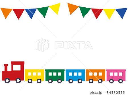 カラフルな汽車とガーランドのフレームのイラスト素材