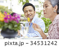 a healthy man is looking his mother while having breakfast in a restaurant 34531242