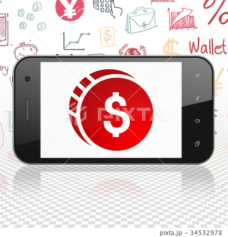 Banking concept: Smartphone with Dollar Coin on Banking concept: Smartphone with Dollar Coin on 34532978