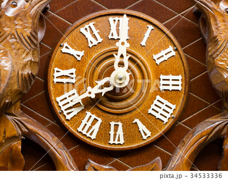 Front of a vintage clock made by wood 34533336