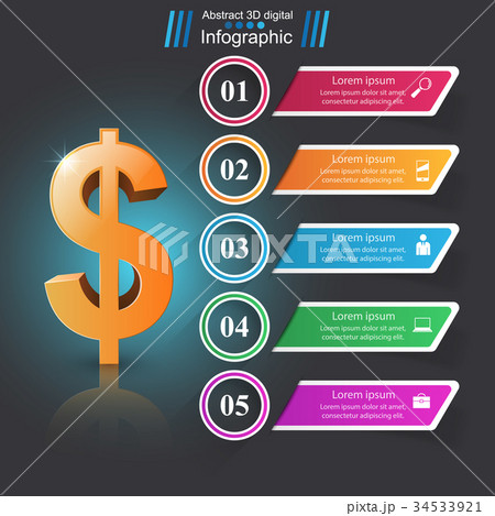 3D infographic design. Dollar icon. 34533921
