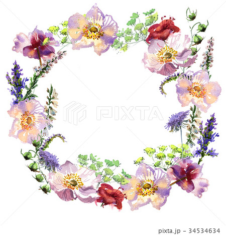 Romantic watercolor alstroemeria flowers wreath 34534634