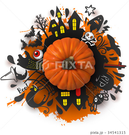 Horror silhouettes around Pumpkin on blot 34541315