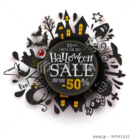 Halloween silhouettes and Sale label 34541332