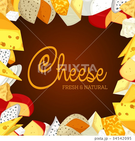 Sign or banner with sliced porous cheese 34542095