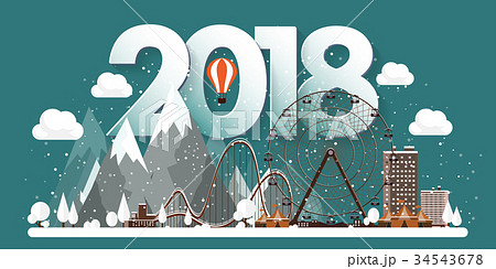 Vector illustration. 2018 winter urban landscape 34543678