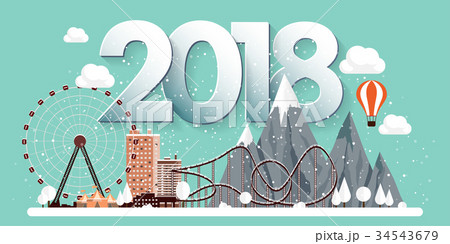 Vector illustration. 2018 winter urban landscape Vector illustration. 2018 winter urban landscape 34543679