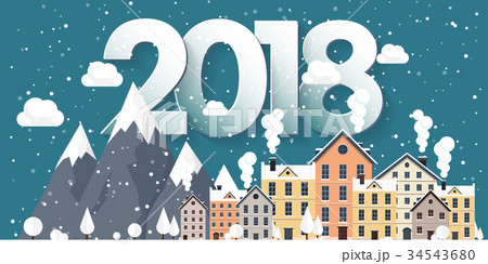 Vector illustration. 2018 winter urban landscape 34543680