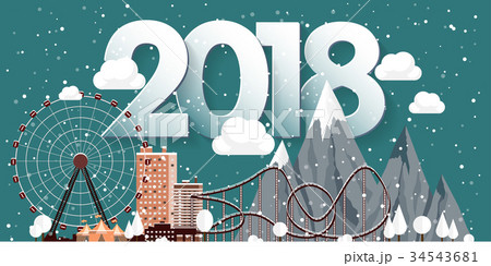 Vector illustration. 2018 winter urban landscape 34543681