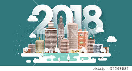 Vector illustration. 2018 winter urban landscape 34543685