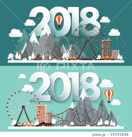 Vector illustration. 2018 winter urban landscape Vector illustration. 2018 winter urban landscape 34543686