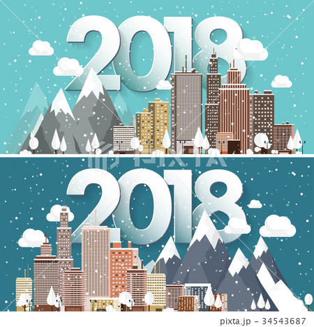 Vector illustration. 2018 winter urban landscape Vector illustration. 2018 winter urban landscape 34543687