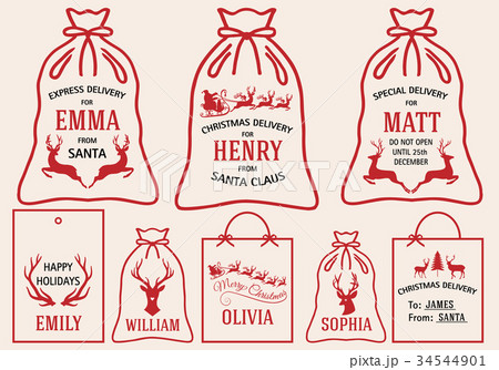 Christmas bags and tags, vector set Christmas bags and tags, vector set 34544901
