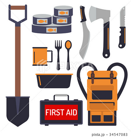 Survival emergency kit for evacuation vector 34547083