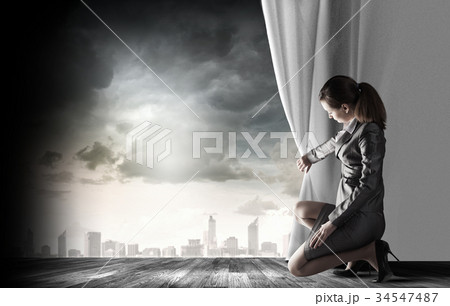 Opened curtain Opened curtain 34547487