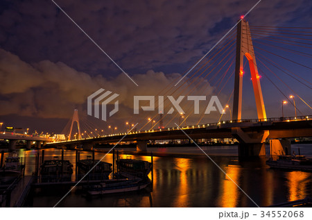 【東京夜景】大師橋　多摩川　ライトアップ 34552068
