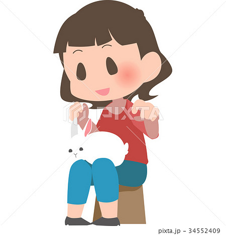 膝の上にうさぎを乗せる女性 膝の上にうさぎを乗せる女性 34552409