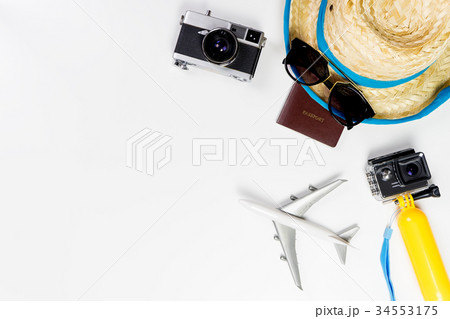 Summer Beach travel objects and gadgets on white Summer Beach travel objects and gadgets on white 34553175