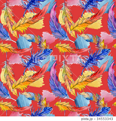 Watercolor bird feather pattern from wing. 34553343