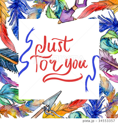 Watercolor bird feather wreath from wing. 34553357