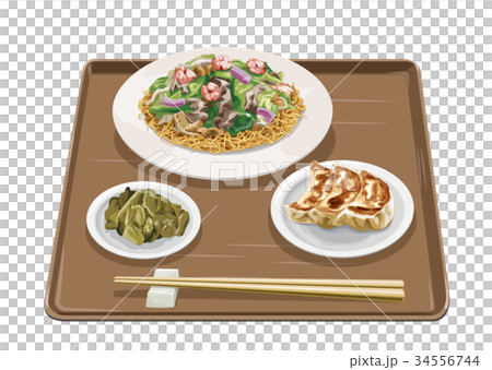 皿うどん 餃子のイラスト素材