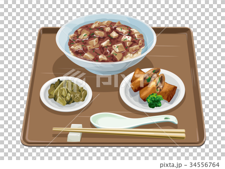 マーボー丼 春巻のイラスト素材