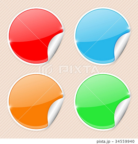 Colored shiny sticker labels with white corner on 34559940