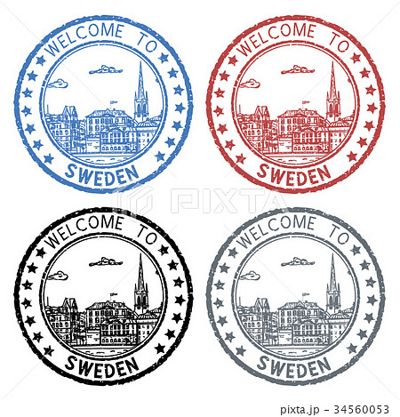 Welcome to Sweden. Colored postal stamps, round 34560053