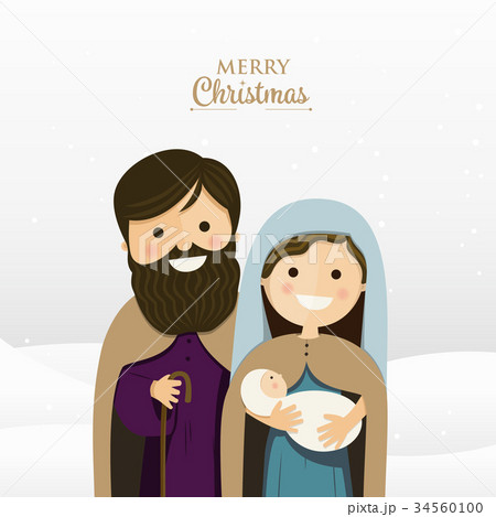 Merry Christmas greeting with Holy family 34560100