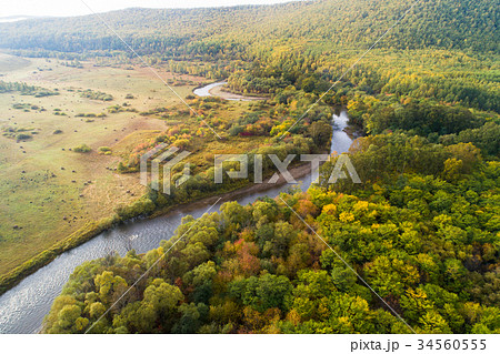 aerial shot of colorful autumn forest landscape 34560555