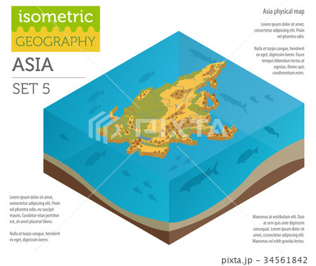 Isometric 3d Asia physical map constructor element 34561842