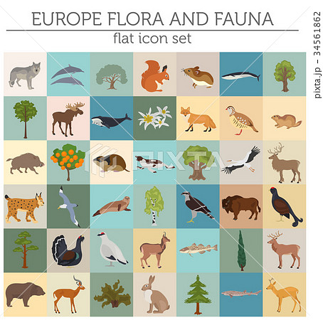 Flat European flora and fauna map constructor 34561862