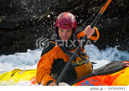 Kayaker on whitewater Kayaker on whitewater 34564941