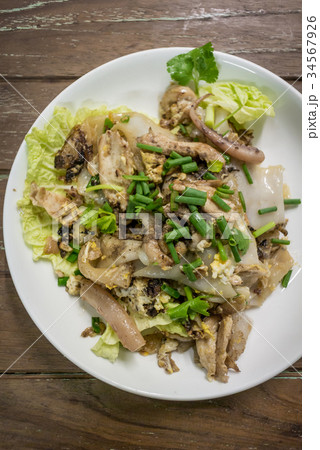 Fried Rice Noodles with Chicken, Thai food 34567926