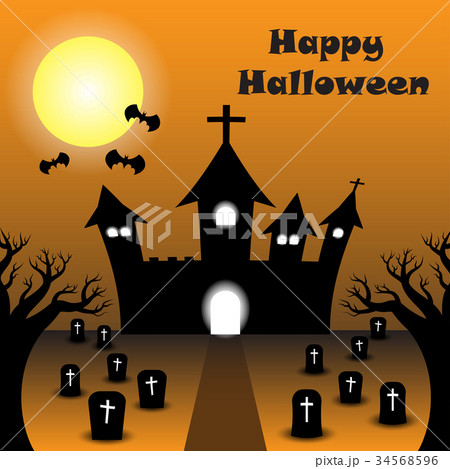 Halloween Silhouette Castle Under The Full Moon 34568596