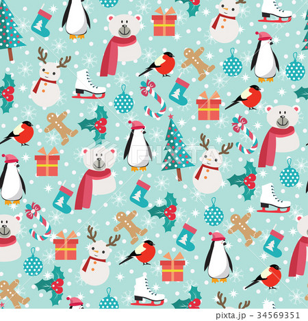 Christmas background with Santa Claus, snowman 34569351
