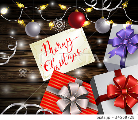 Christmas New Year design wooden background 34569729
