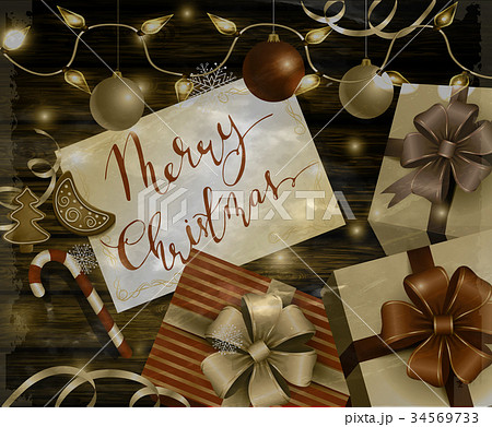 Christmas New Year design wooden background 34569733