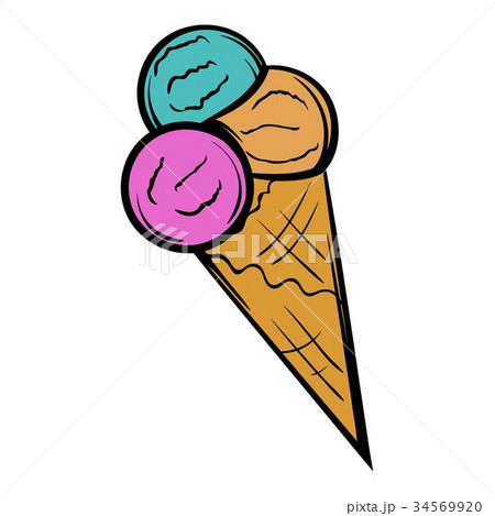 Mixed ice cream scoops in cone icon cartoon 34569920