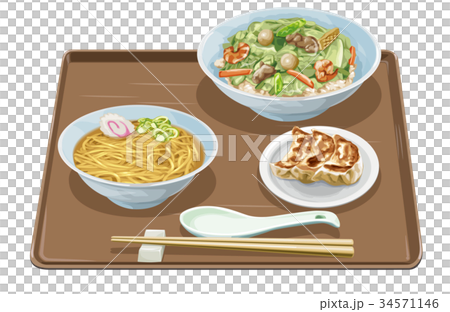 Chinese bowl, half ramen, dumplings 34571146