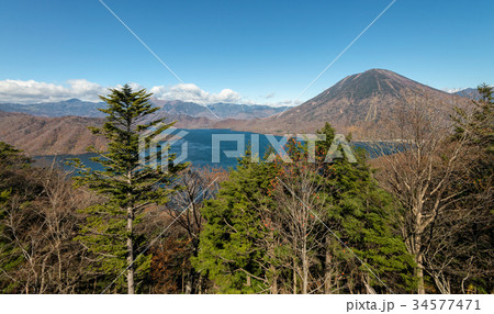 Lake Chuzenji in autumn season, Nikko, Japan. 34577471