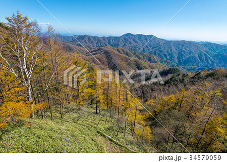 Mountain view in autumn season at Hangetsuyama. Mountain view in autumn season at Hangetsuyama. 34579059