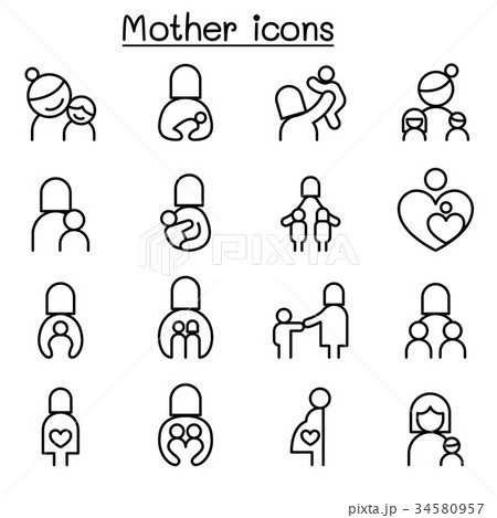 Mother icon set in thin line style 34580957