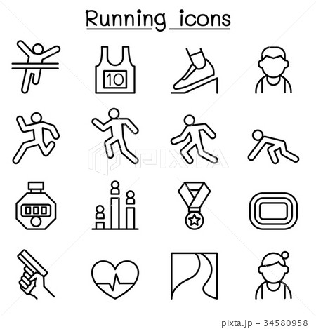 Running icon set in thin line style 34580958