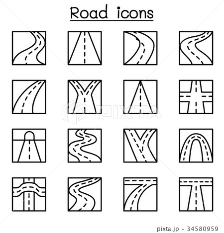 Road icon set in thin line style 34580959