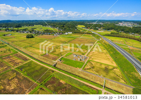 千葉県茂原市の圏央道付近を空撮 34581013