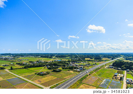 千葉県茂原市の圏央道付近を空撮 34581023