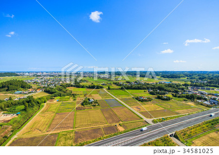 千葉県茂原市の圏央道付近を空撮 34581025