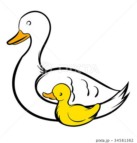 Mother swan and cygnet icon, icon cartoon 34581362